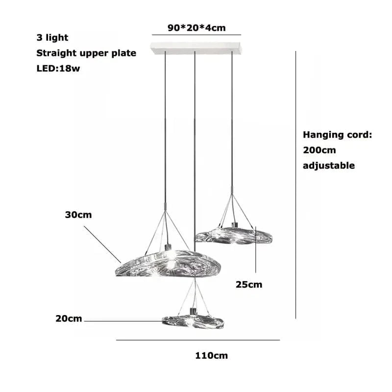 Suspension LED en verre design nordique Manta. | Marco Lucetti Base longue à 3 lumières / Lumière chaude 3000K