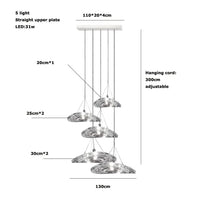 Suspension LED en verre design nordique Manta. | Marco Lucetti Base longue à 5 lumières / Lumière chaude 3000K