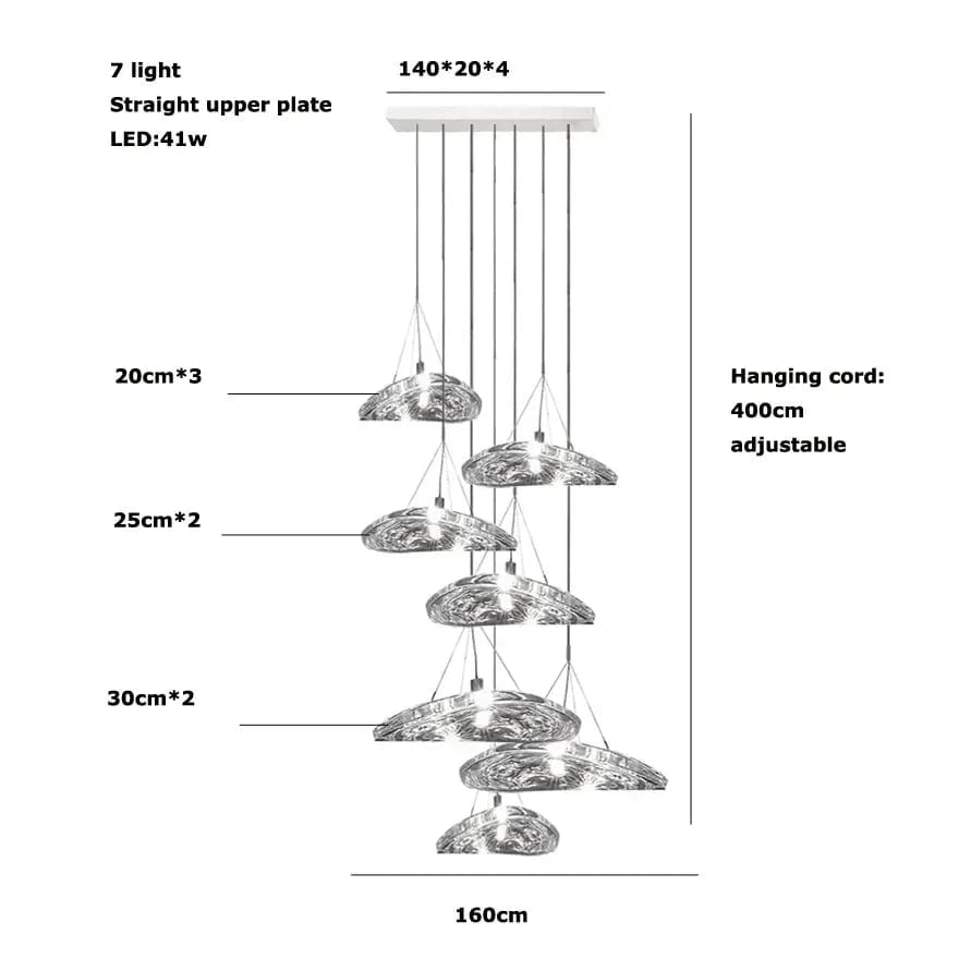 Suspension LED en verre design nordique Manta. | Marco Lucetti Base longue à 7 lumières / Lumière chaude 3000K