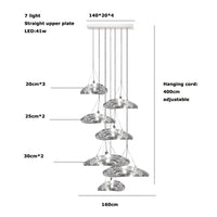 Suspension LED en verre design nordique Manta. | Marco Lucetti Base longue à 7 lumières / Lumière chaude 3000K