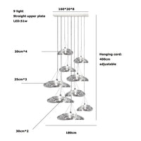 Suspension LED en verre design nordique Manta. | Marco Lucetti Base longue à 9 lumières / Lumière froide 6000K
