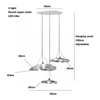 Suspension LED en verre design nordique Manta. | Marco Lucetti Base ronde à 3 lumières / Lumière froide 6000K