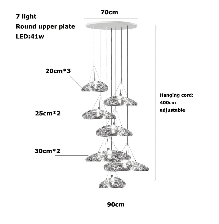 Suspension LED en verre design nordique Manta. | Marco Lucetti Base ronde à 7 lumières / Lumière froide 6000K