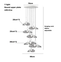 Suspension LED en verre design nordique Manta. | Marco Lucetti Base ronde à 7 lumières / Lumière froide 6000K