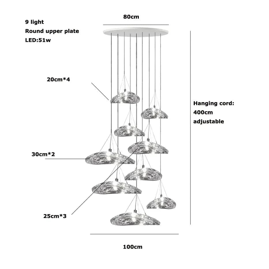 Suspension LED en verre design nordique Manta. | Marco Lucetti Base ronde à 9 lumières / Lumière chaude 3000K