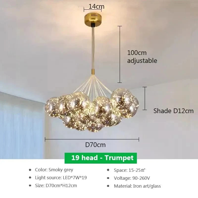 Suspension LED en verre design Nordique Moderne | Marco Lucetti PL023G012 A 19H S Tr / Blanc froid