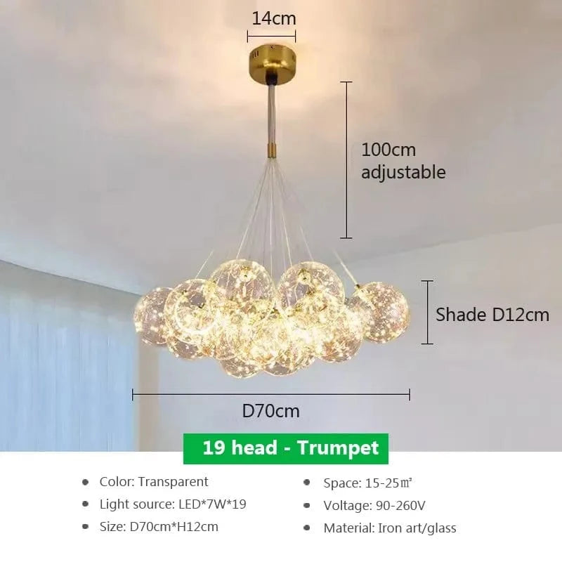 Suspension LED en verre design Nordique Moderne | Marco Lucetti PL023G012 A 19H T Tr / Blanc froid