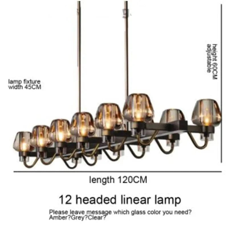 Suspension LED en verre moderniste | Marco Lucetti Lampe linéaire 12 têtes / Sans ampoule