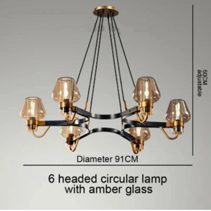 Suspension LED en verre moderniste | Marco Lucetti Verre ambré 6 têtes / Sans ampoule