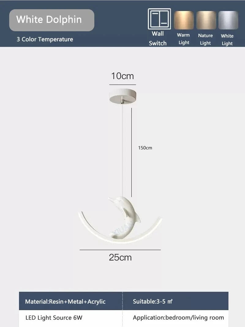 Suspension LED Enfant Chambre Animaux Marins | Marco Lucetti Dauphin blanc / 6W / 3 Température de couleur