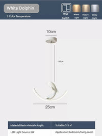 Suspension LED Enfant Chambre Animaux Marins | Marco Lucetti Dauphin blanc / 6W / 3 Température de couleur