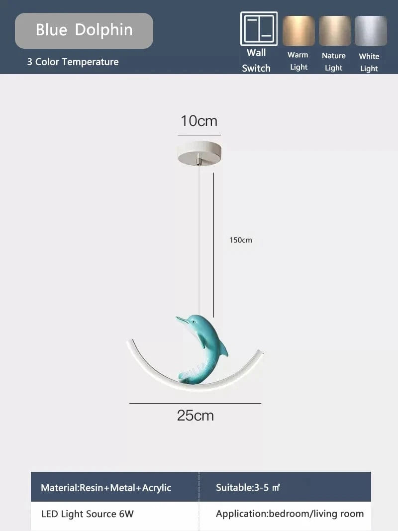 Suspension LED Enfant Chambre Animaux Marins | Marco Lucetti Dauphin bleu / 6W / 3 Température de couleur