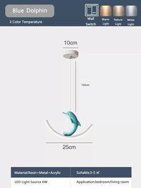 Suspension LED Enfant Chambre Animaux Marins | Marco Lucetti Dauphin bleu / 6W / 3 Température de couleur