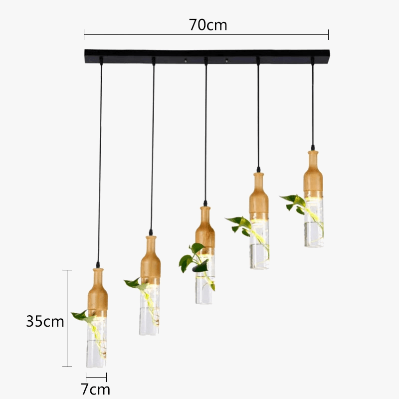 Suspension LED Industrielle en Bois et Verre pour Plantes - Éclairage Design et Naturel | Marco Lucetti