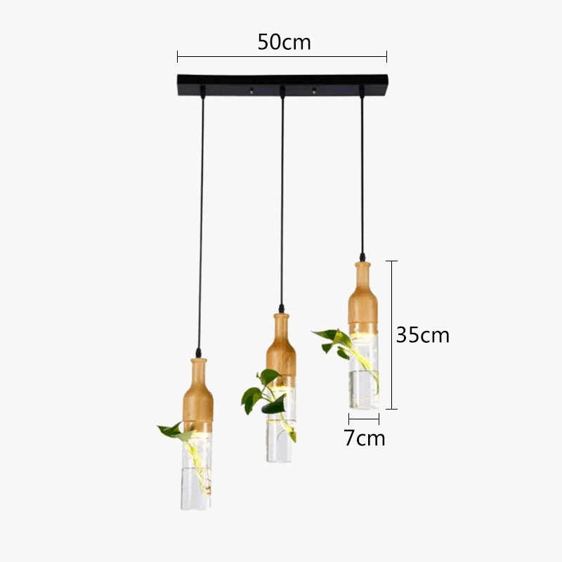 Suspension LED Industrielle en Bois et Verre pour Plantes - Éclairage Design et Naturel | Marco Lucetti