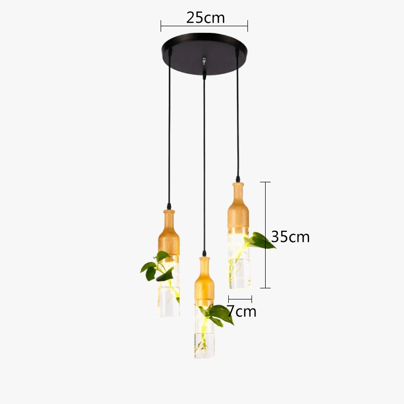 Suspension LED Industrielle en Bois et Verre pour Plantes - Éclairage Design et Naturel | Marco Lucetti