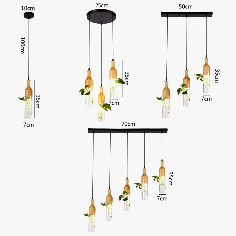 Suspension LED Industrielle en Bois et Verre pour Plantes - Éclairage Design et Naturel | Marco Lucetti