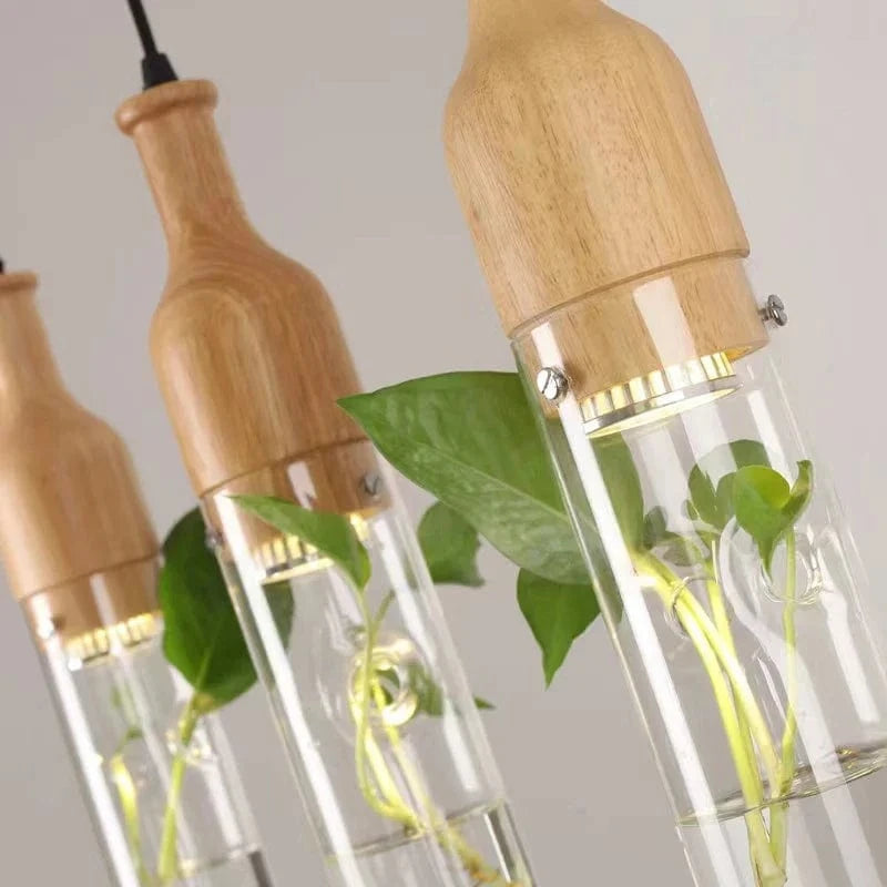 Suspension LED Industrielle en Bois et Verre pour Plantes - Éclairage Design et Naturel | Marco Lucetti