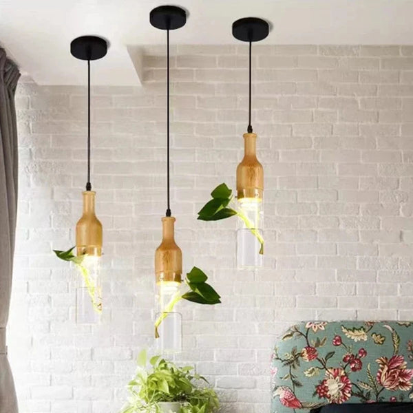 Suspension LED Industrielle en Bois et Verre pour Plantes - Éclairage Design et Naturel | Marco Lucetti