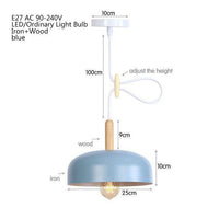 Suspension LED industrielle en demi-boule avec support en bois | Marco Lucetti Bleu