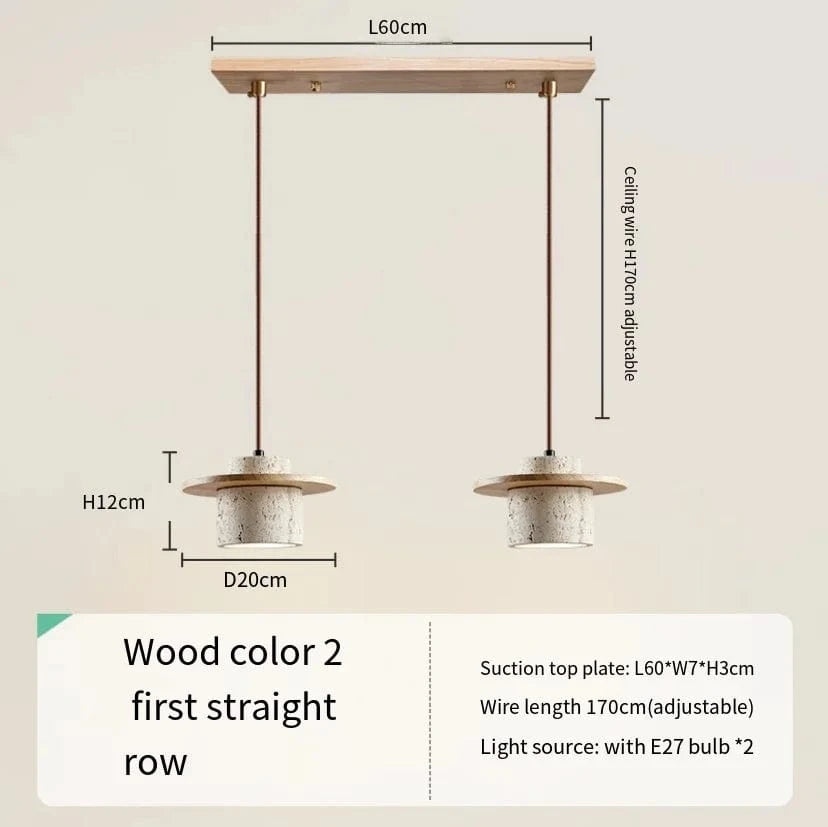 Suspension LED Komorebi en noyer et travertin | Marco Lucetti Bois 2 lumières / Lumière chaude / CHINE