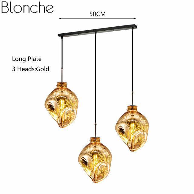 Suspension LED Lava en verre coloré | Marco Lucetti Doré - 3 lampes - Base longue
