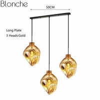 Suspension LED Lava en verre coloré | Marco Lucetti Doré - 3 lampes - Base longue