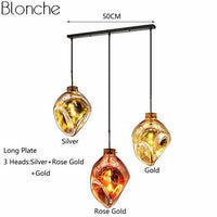 Suspension LED Lava en verre coloré | Marco Lucetti Doré & orange - 3 lampes - Base longue