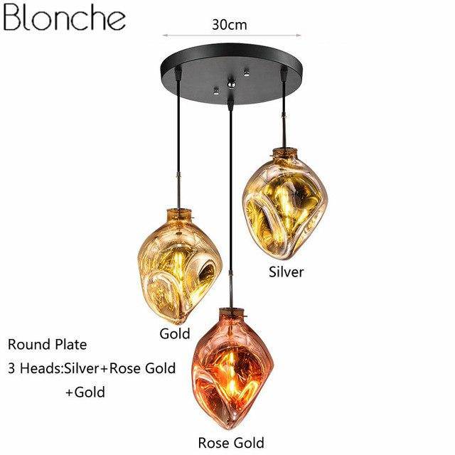 Suspension LED Lava en verre coloré | Marco Lucetti Doré & orange - 3 lampes - Base ronde
