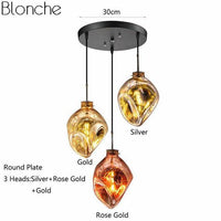 Suspension LED Lava en verre coloré | Marco Lucetti Doré & orange - 3 lampes - Base ronde