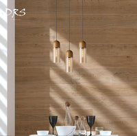 Suspension LED Loft en bois et verre cylindrique | Marco Lucetti