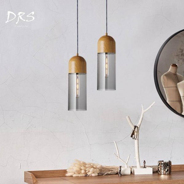 Suspension LED Loft en bois et verre cylindrique | Marco Lucetti