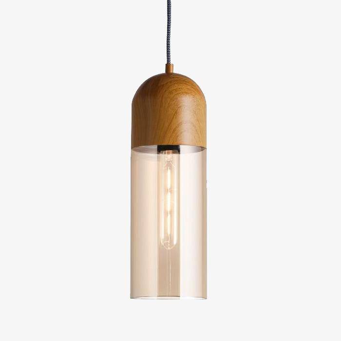 Suspension LED Loft en bois et verre cylindrique | Marco Lucetti