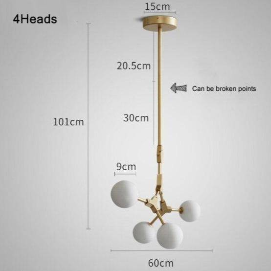 Suspension LED Loft en métal doré et boules de verre | Marco Lucetti 4 lampes