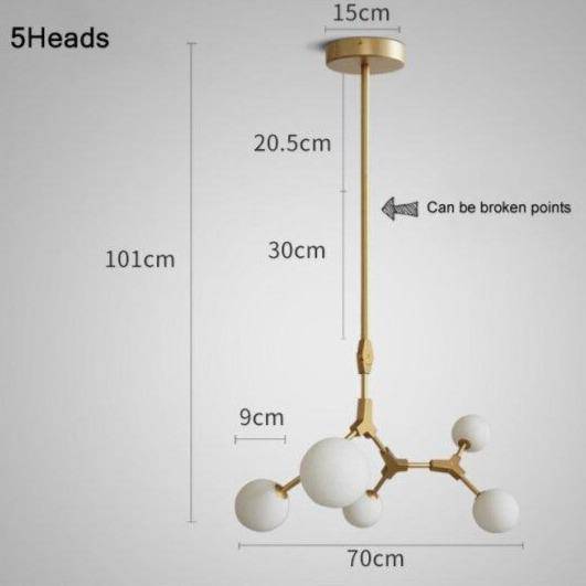 Suspension LED Loft en métal doré et boules de verre | Marco Lucetti 5 lampes