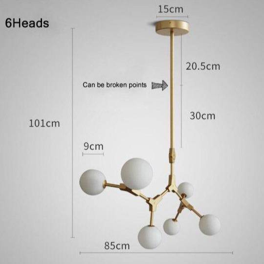 Suspension LED Loft en métal doré et boules de verre | Marco Lucetti 6 lampes