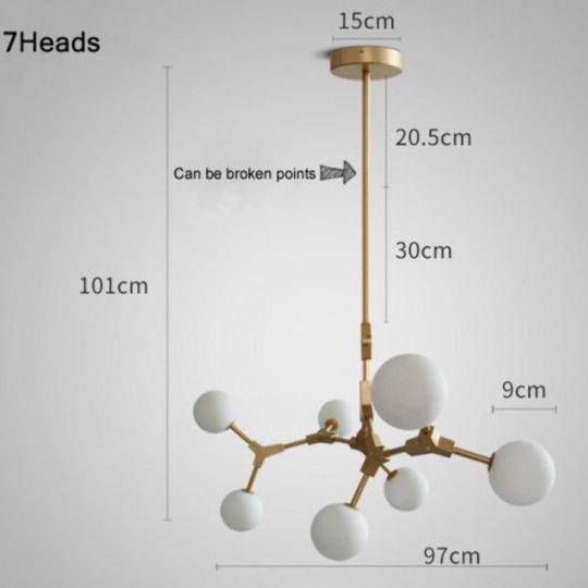 Suspension LED Loft en métal doré et boules de verre | Marco Lucetti 7 lampes