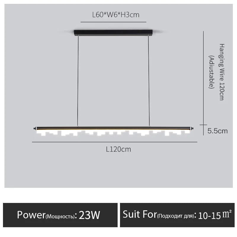 Suspension LED Longue Élégante | Marco Lucetti Noir-L120CM / Lumière chaude 3000K