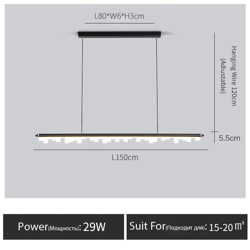 Suspension LED Longue Élégante | Marco Lucetti Noir-L150CM / Lumière chaude 3000K