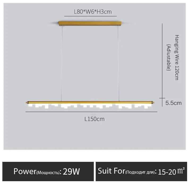 Suspension LED Longue Élégante | Marco Lucetti Or-L150CM / Lumière chaude 3000K