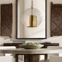 Suspension LED Luxe avec abat-jour doré cylindrique et boule en verre | Marco Lucetti