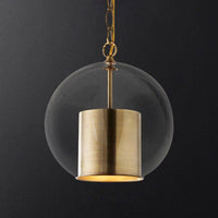 Suspension LED Luxe avec abat-jour doré cylindrique et boule en verre | Marco Lucetti Froide