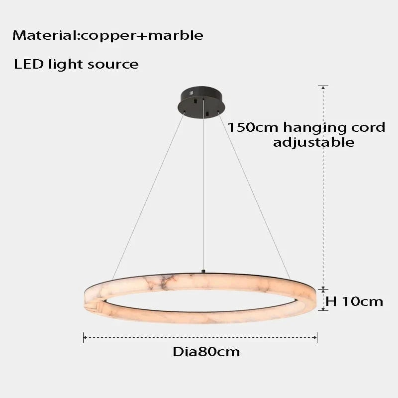 Suspension LED Luxe en Marbre Authentique | Marco Lucetti Diamètre 80 cm / Cadre argenté / Lumière chaude
