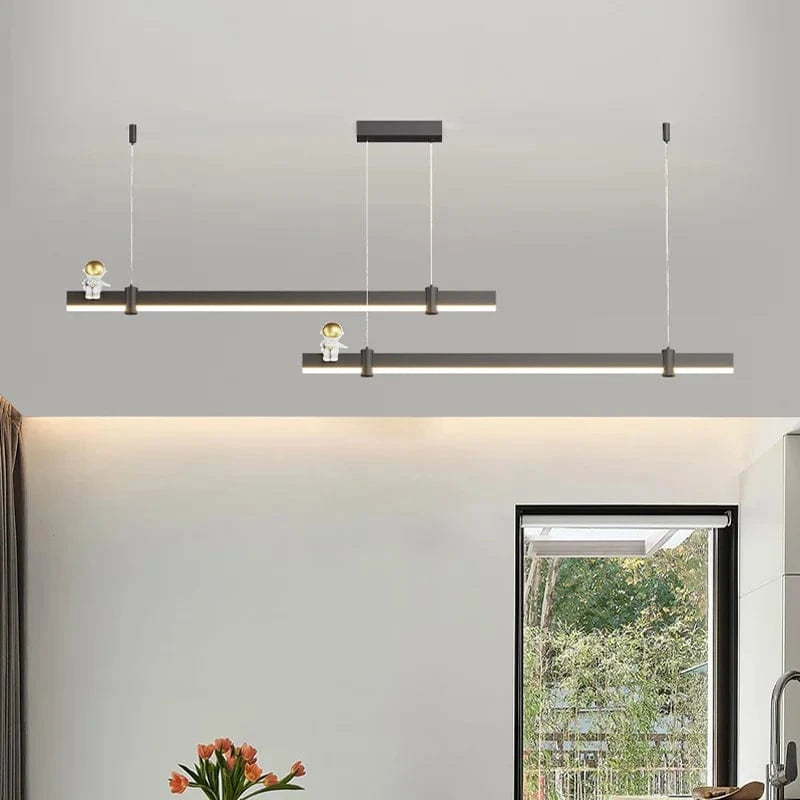 Suspension LED moderne en acier brossé noir. | Marco Lucetti
