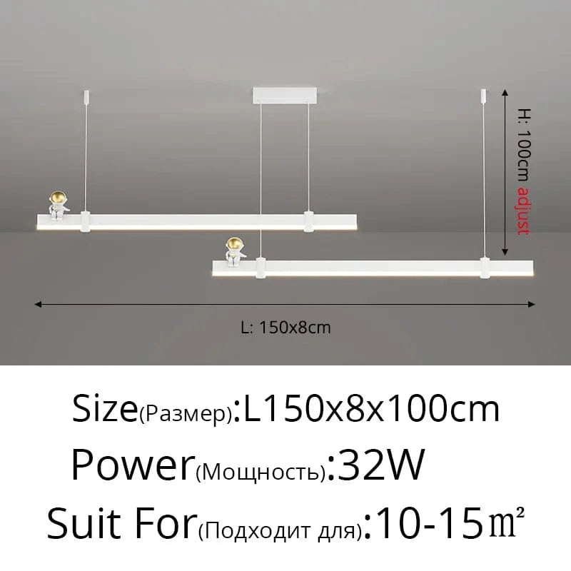 Suspension LED moderne en acier brossé noir. | Marco Lucetti Blanc L150x8cm 32W / 3 couleurs sans télécommande