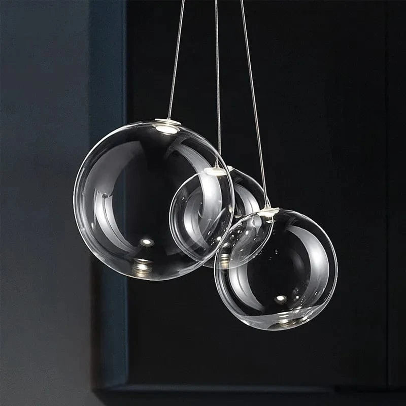 Suspension LED moderne en boule de verre pour cuisine, salle à manger et chambre - Lustre design Chrome pour décoration intérieure | Marco Lucetti