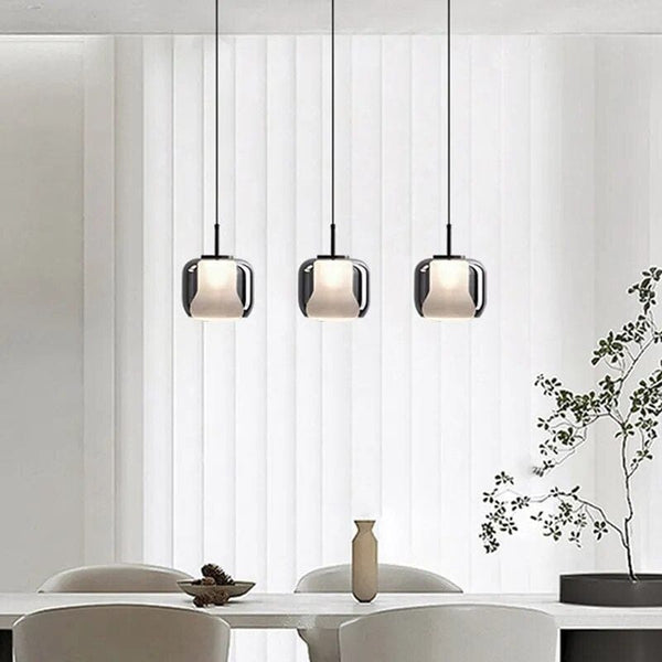 Suspension LED moderne en verre fumé à trois têtes. | Marco Lucetti