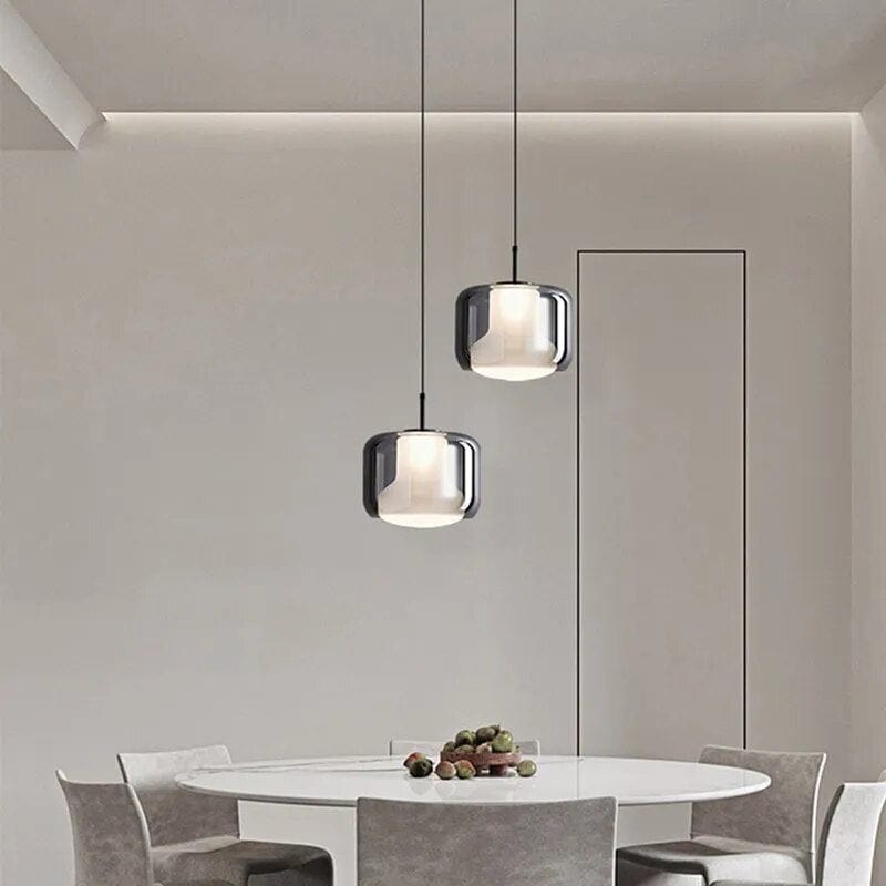 Suspension LED moderne en verre fumé à trois têtes. | Marco Lucetti