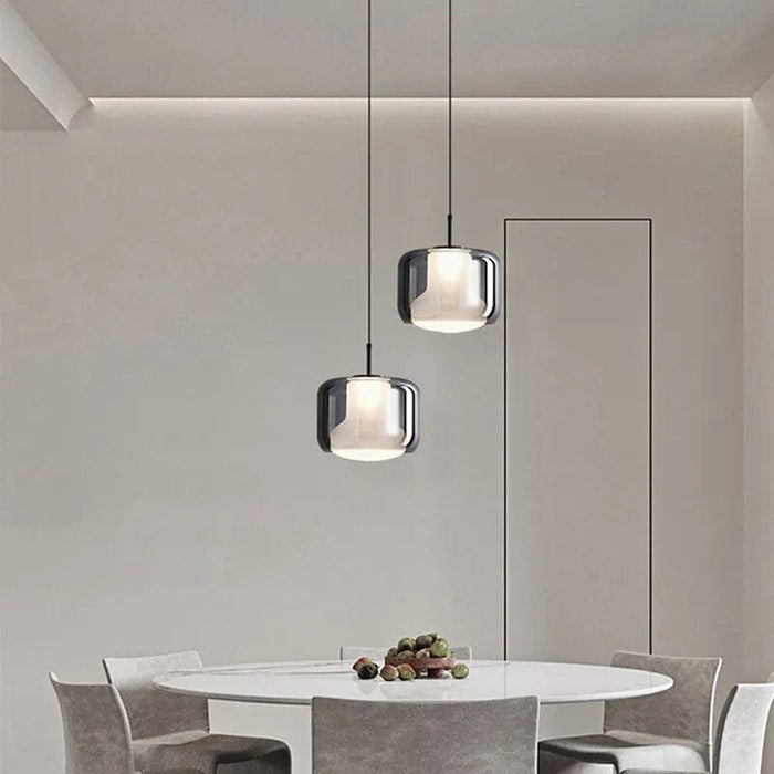 Suspension LED moderne en verre fumé à trois têtes. | Marco Lucetti