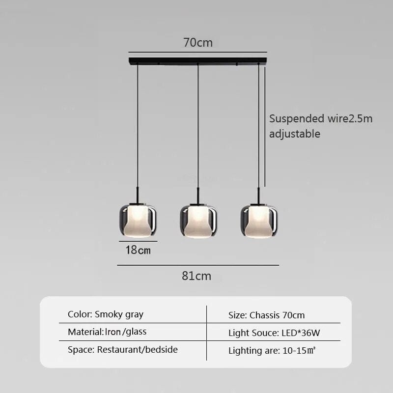 Suspension LED moderne en verre fumé à trois têtes. | Marco Lucetti PL829 19cm 3H / Blanc froid